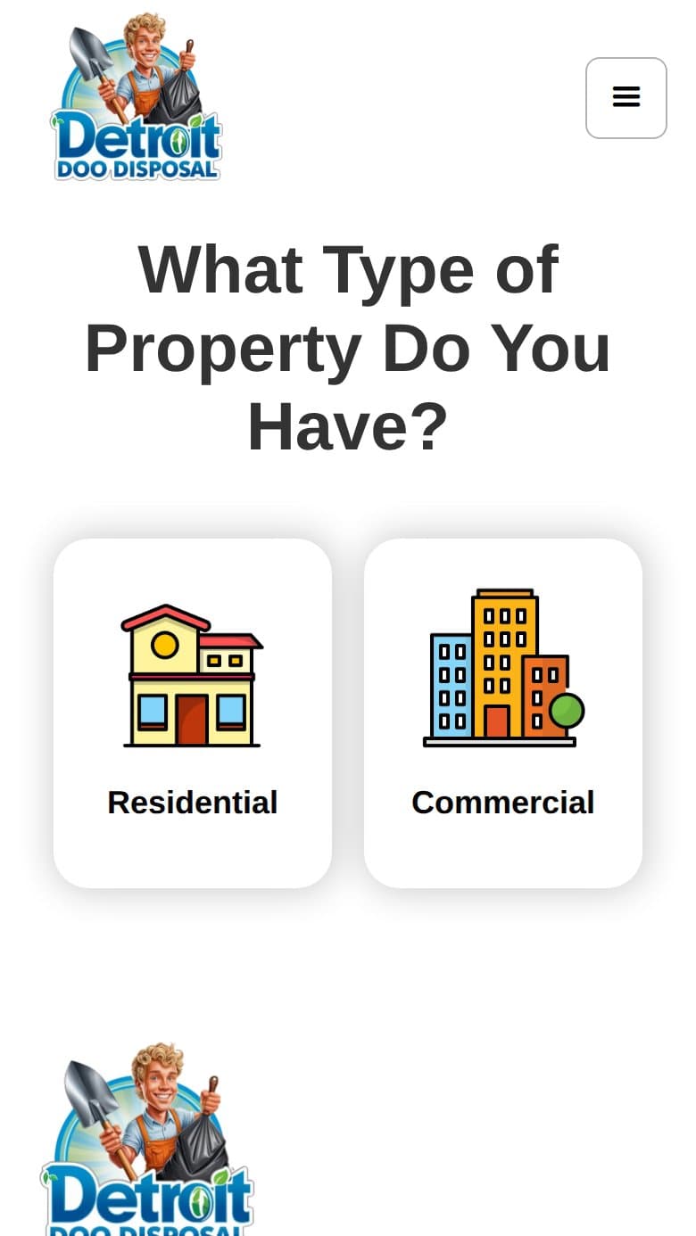 The first step of the online sign-up on a phone: choosing between residential and commercial service.
